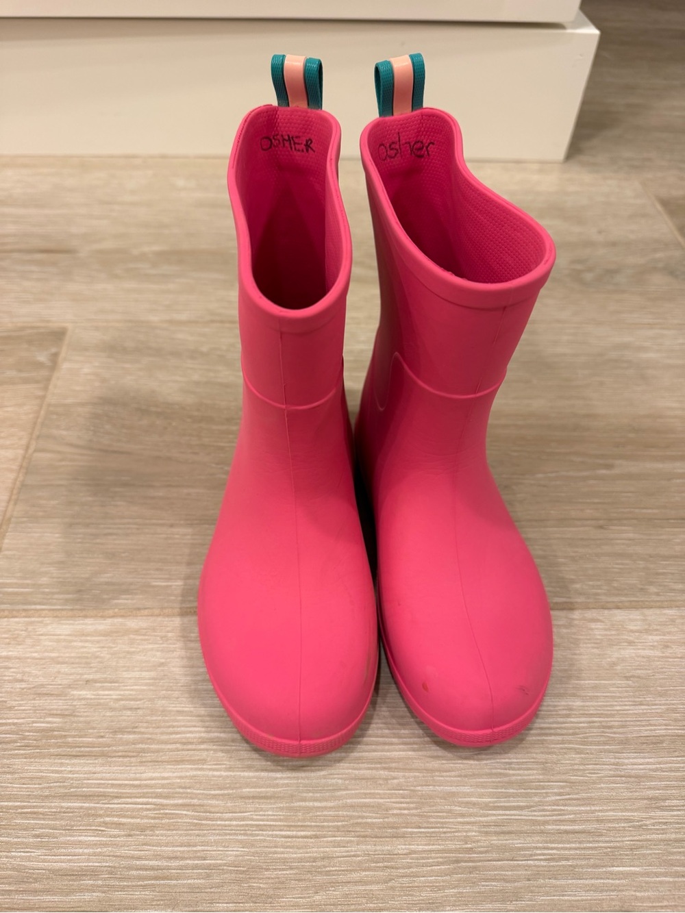 totes Kids Hot Pink Rain Boots with Teal Pull Tabs from target